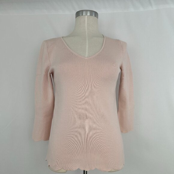 Talbots V-neck Scalloped Hem Pink Cozy 3/4 Sleeve Size Small - Picture 1 of 13